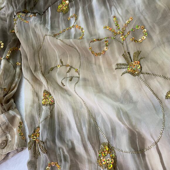 Peter Nygard Woman Sz 18 Gold Holographic Sparkle Semi Sheer Long Sleeve Blouse - Picture 10 of 12